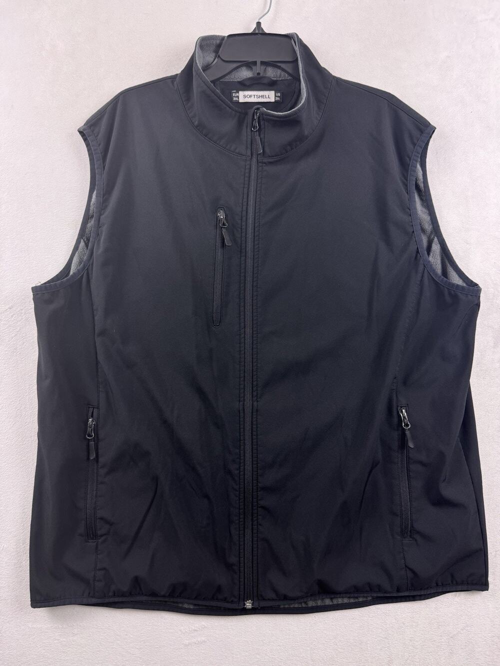 Men’s Black Softshell Vest Fleece Lined Full Zip Zipper Pockets 2XL XXL